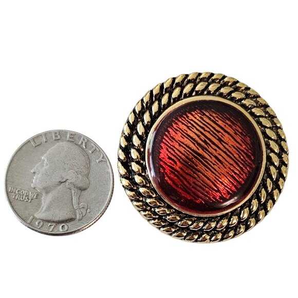 Gold Tone Vintage Round Rust Enamel Designer Style Clip Earrings Rope Twist J121 - Picture 6 of 7